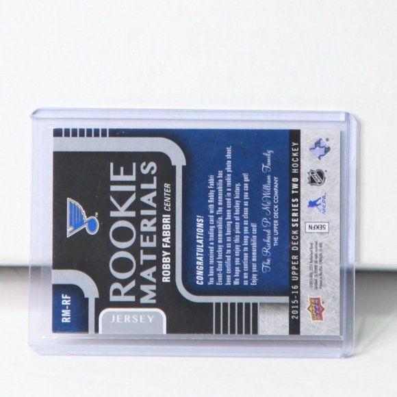 Robby Fabbri Upper Deck Rookie Materials Jersey Hockey Card #RM-RF 2015/16 - Picture 2 of 2
